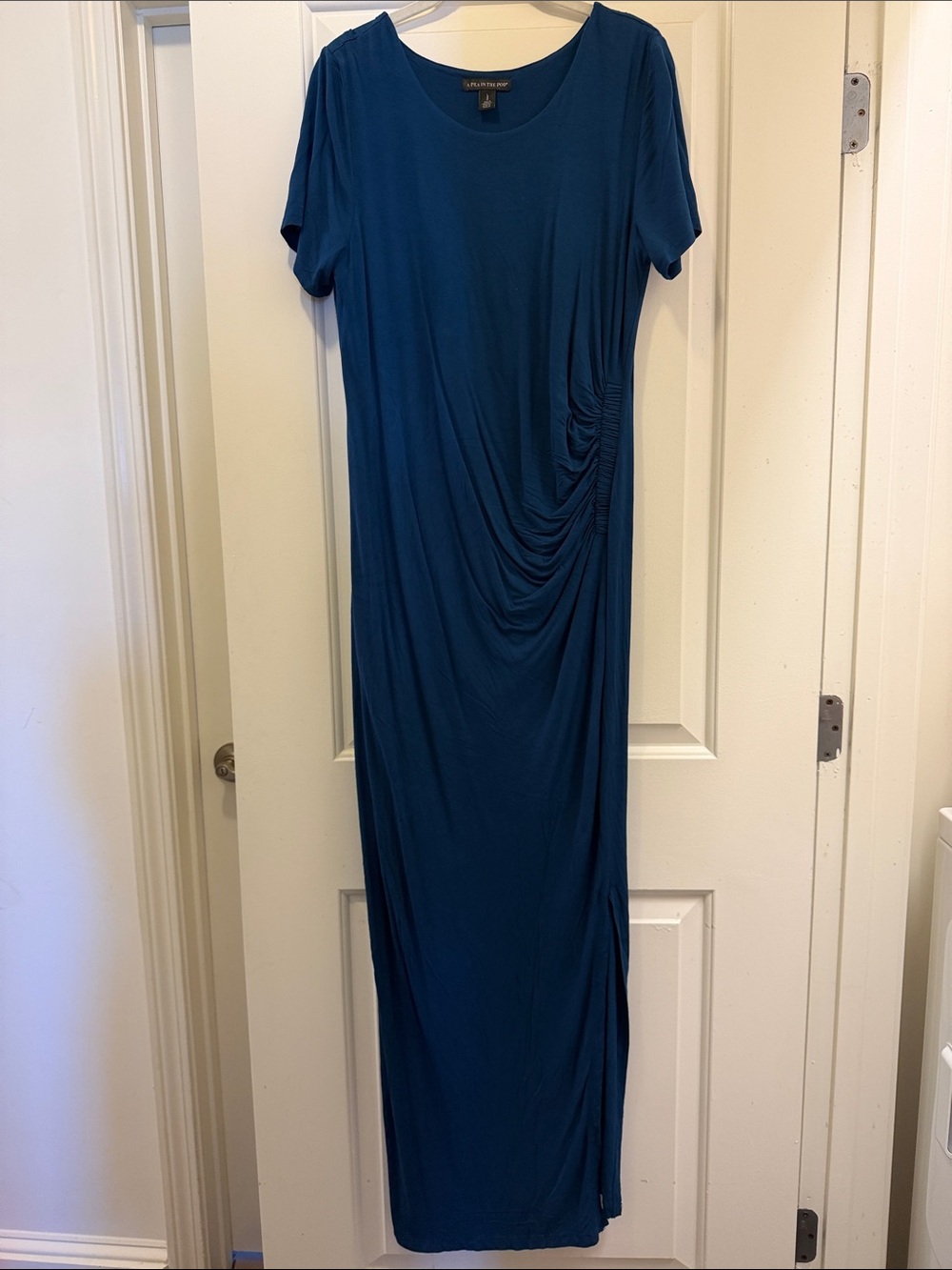 Pea In the Pod Maternity Stretch Jersey Maxi Dress with Side Ruching - Teal